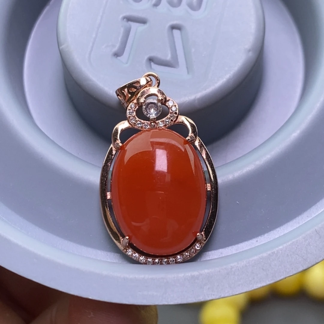 南红玛瑙银S925镶嵌颈饰