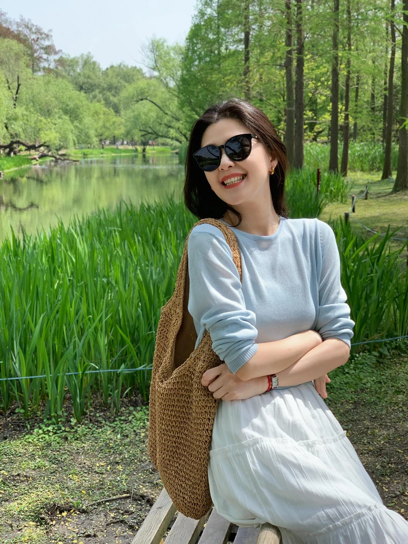 【晴空】休闲风清新浪漫蓝色圆领针织T恤上衣女高腰松紧长款半裙