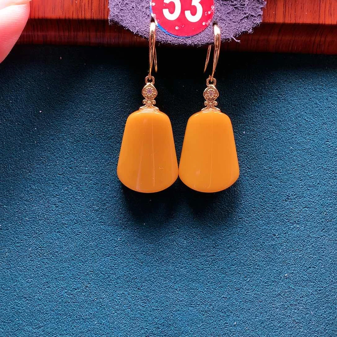 蜜蜡耳饰银S925镶嵌耳坠