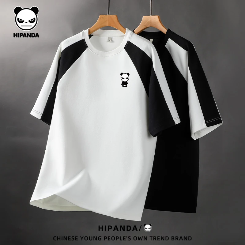HiPanda运动风拼接撞色休闲百搭短袖t恤2025夏季新款时尚运动体恤