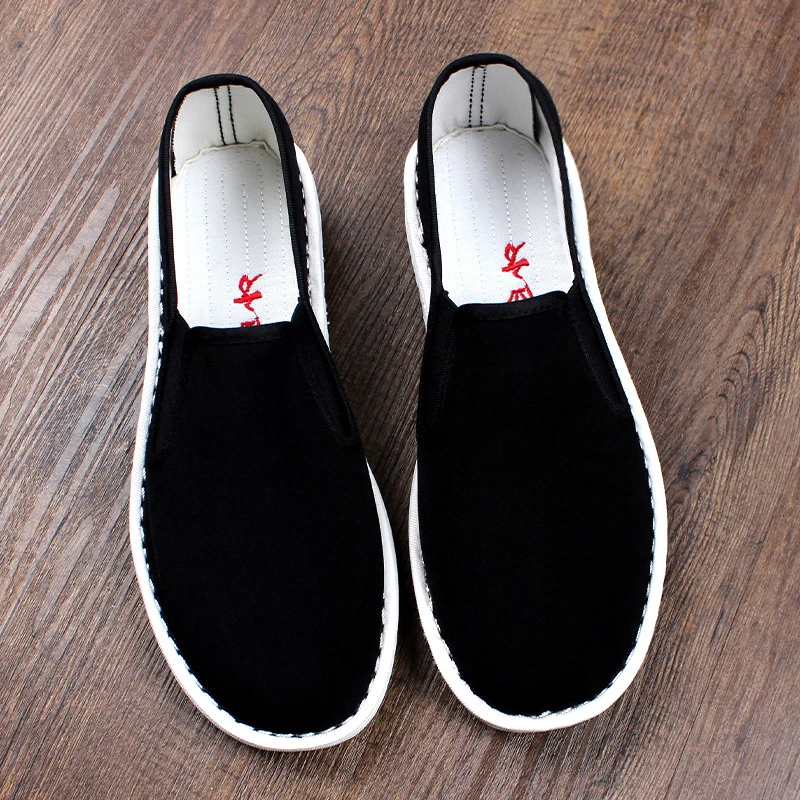 夏季新款老北京布鞋男款加厚手工高端千层底一脚蹬软底透气牛筋底