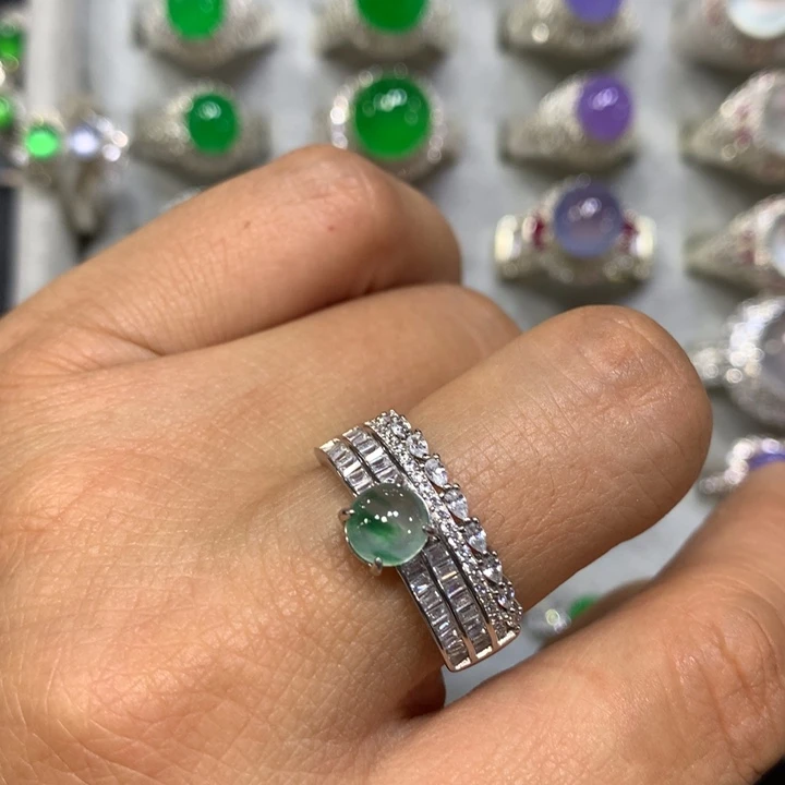 翡翠戒指银S925镶嵌开播福利买断不退