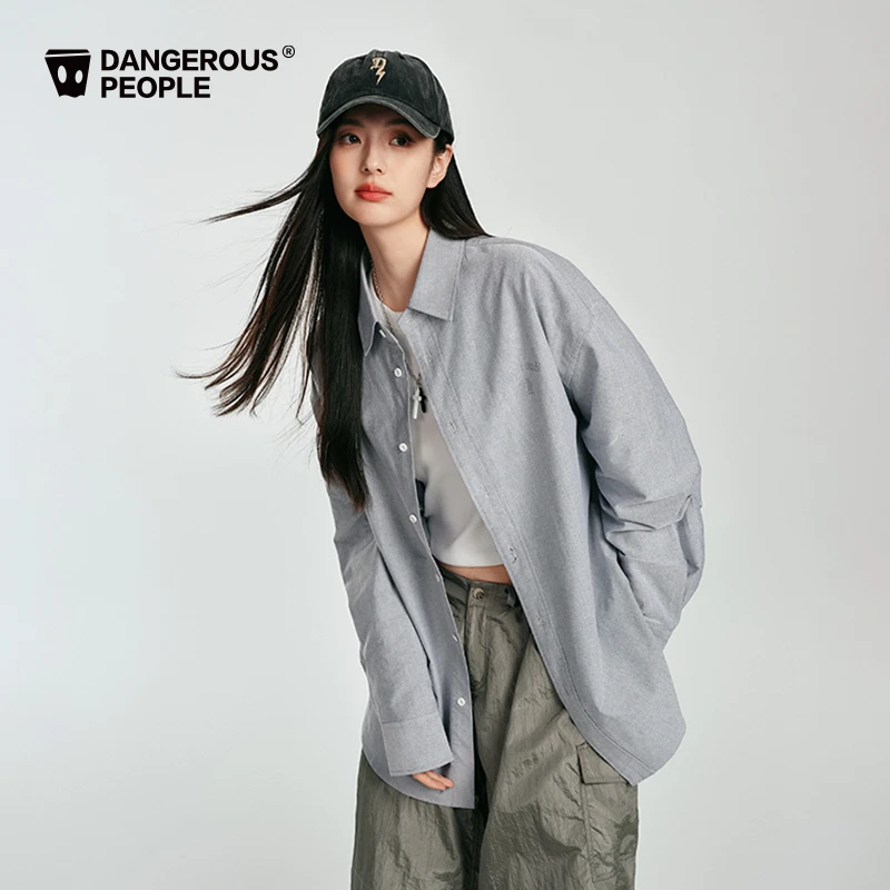 Dangerouspeople薛之谦dsp高级感百搭浅灰纯色宽松衬衣长袖衬衫女