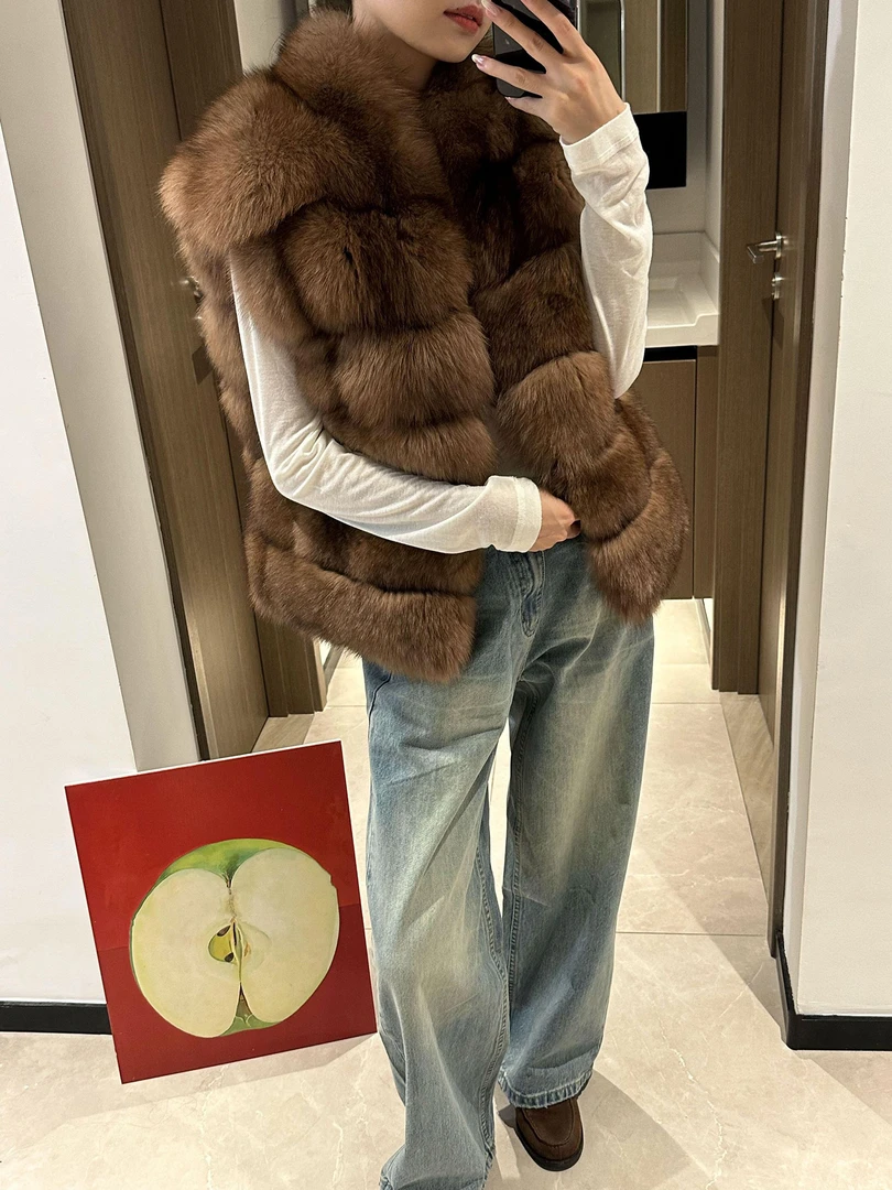 人造皮草 秋冬常规短款时尚休闲风立领复古港风坎肩马甲外套女