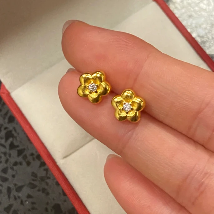 铜合金磁铁耳饰 铜合金点钻小金花耳钉高级立体