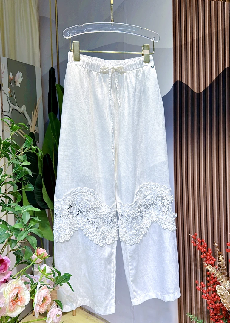 【沐白裤】设计师时尚新中式蕾丝棉麻宽松夏季休闲裤