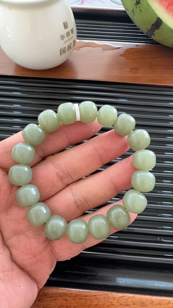 和田玉手串12mm高冰老型珠手串男女款简约百搭玉石