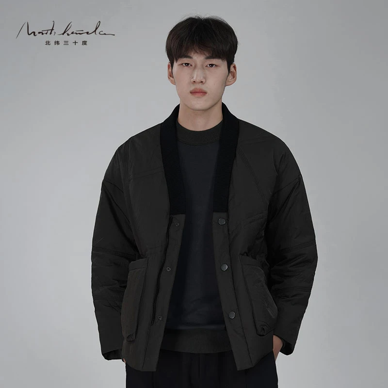 北纬三十度中式无领羽绒服男装秋冬中式禅意风户外保暖时尚羽绒服