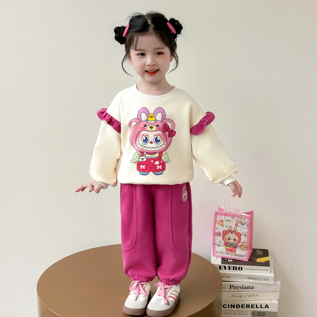 女童花边套装2025春秋季新款儿童卡通卫衣套装休闲女宝宝两件套潮