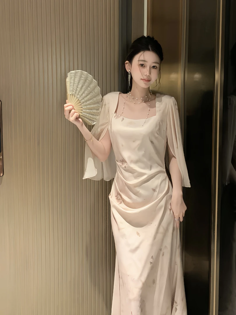 【漫花雾粉】高级感仙女气质温柔连衣裙2024新款夏藕粉长裙L39285