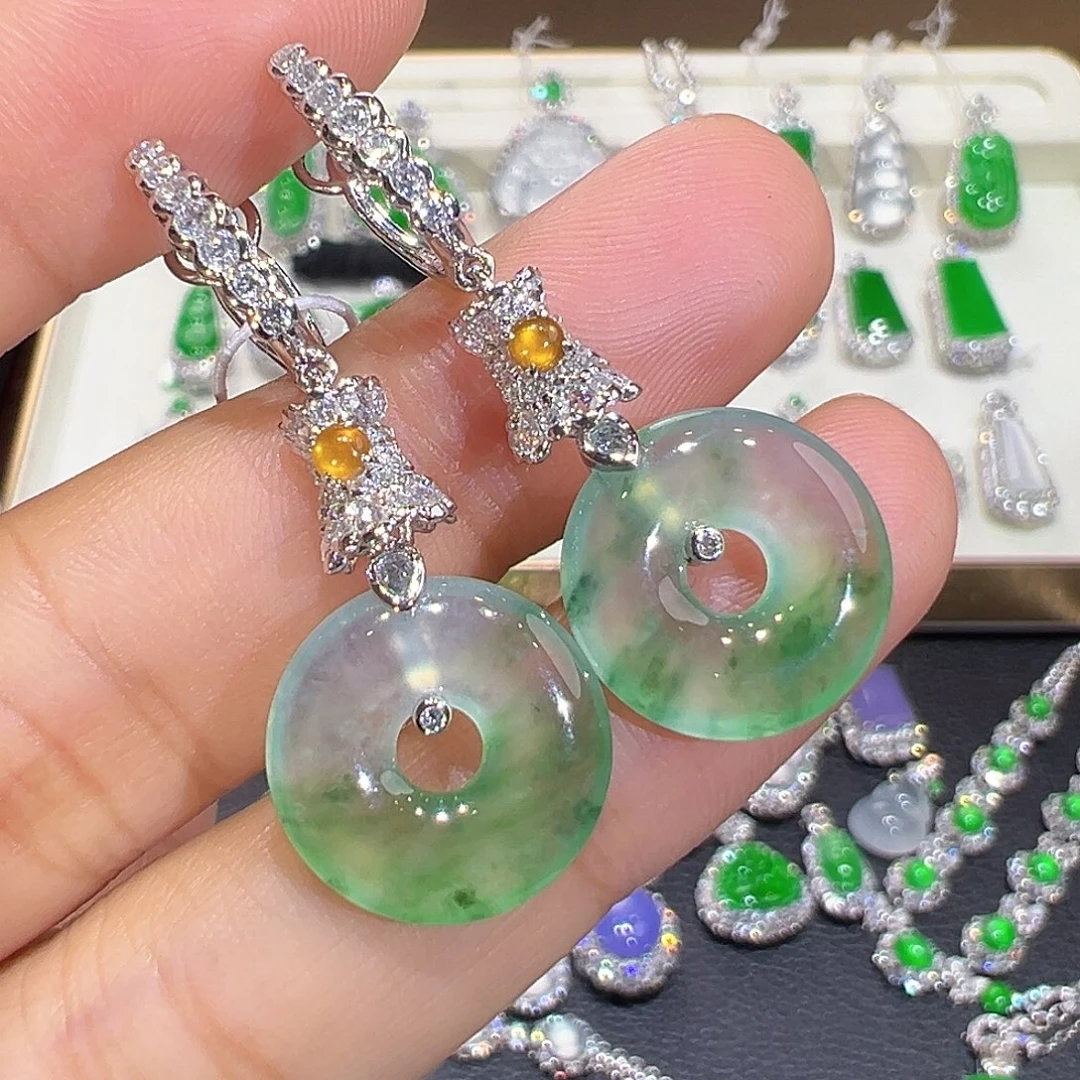 翡翠18K金镶嵌耳饰