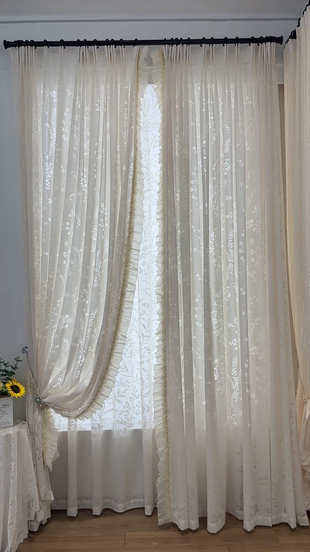 小泡芙 法式浪漫唯美有钱花窗纱光影纱阳台卧室客厅透光不透人