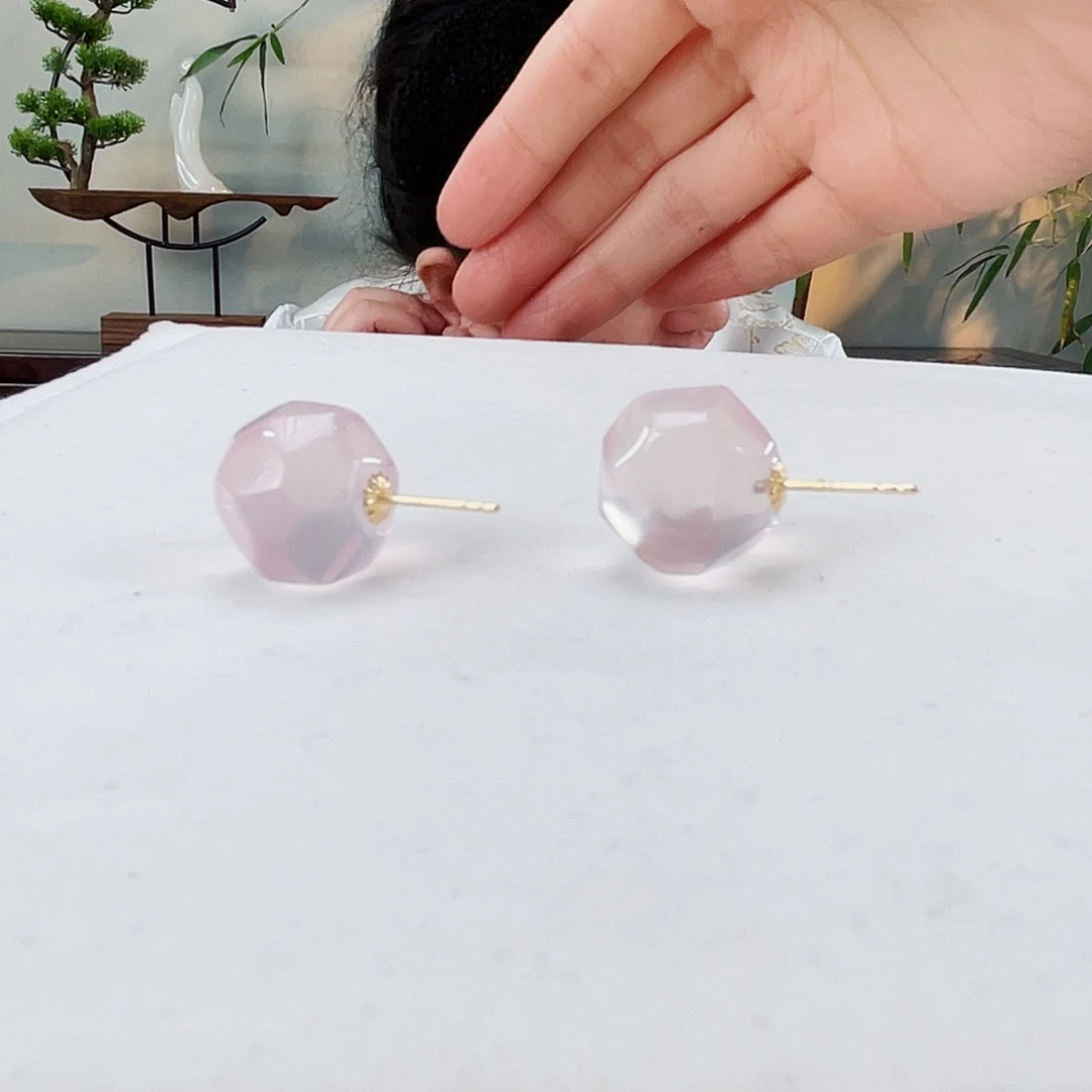 水晶耳饰18K金镶嵌水晶