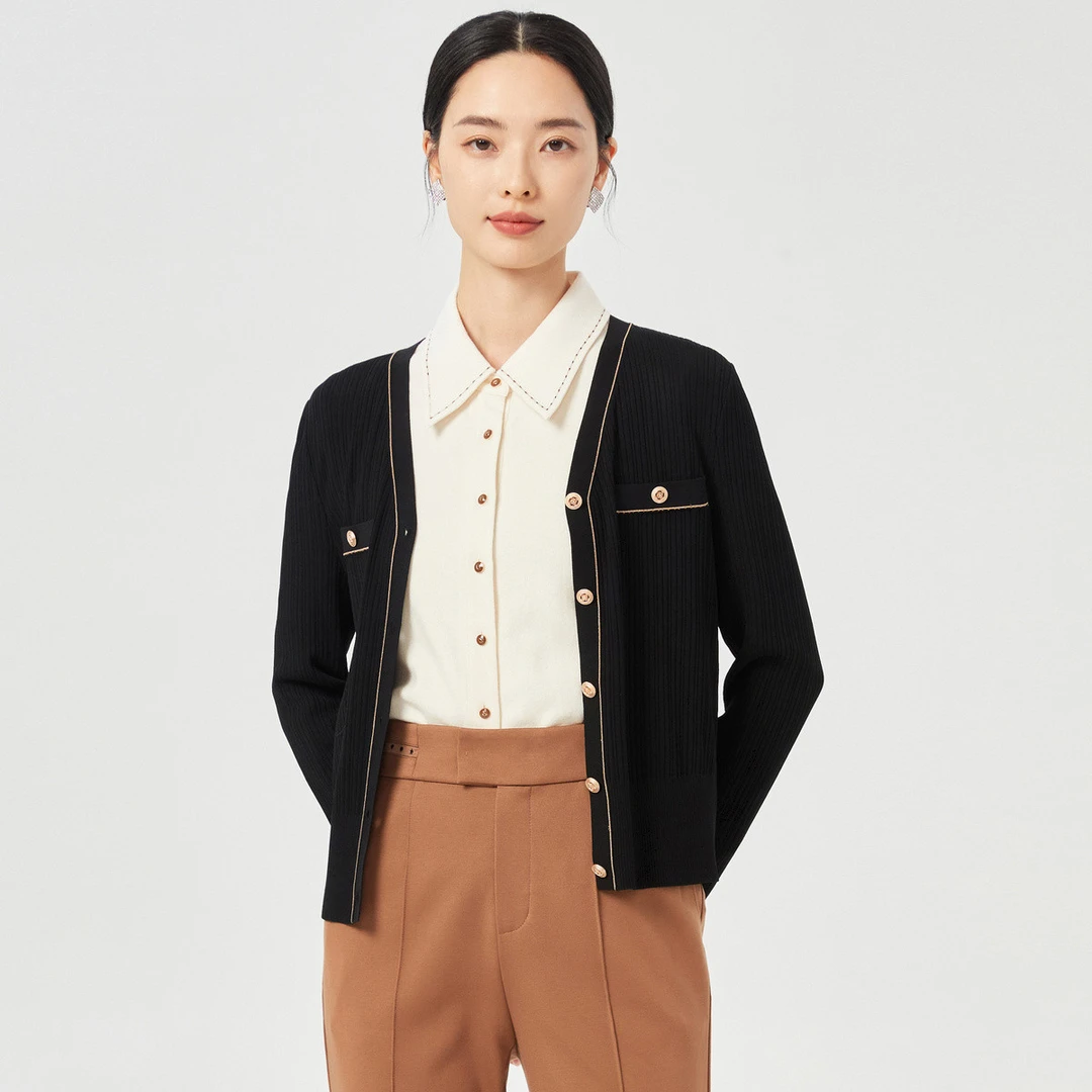 【婷婷专属】【冰丝系列】秋季小香风优雅明线单排扣长袖针织毛衫女