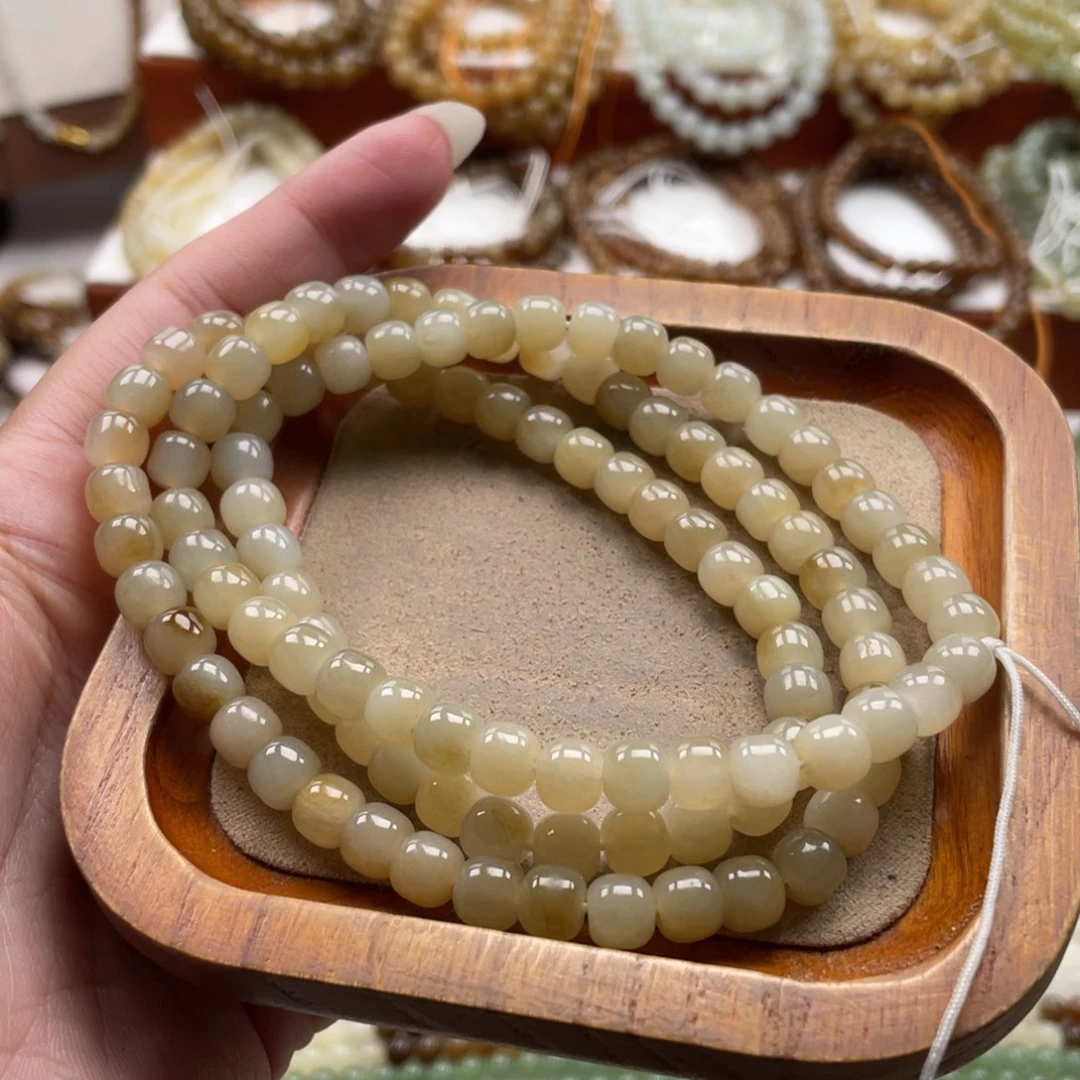 和田玉未镶嵌毛衣链珠串6*7mm