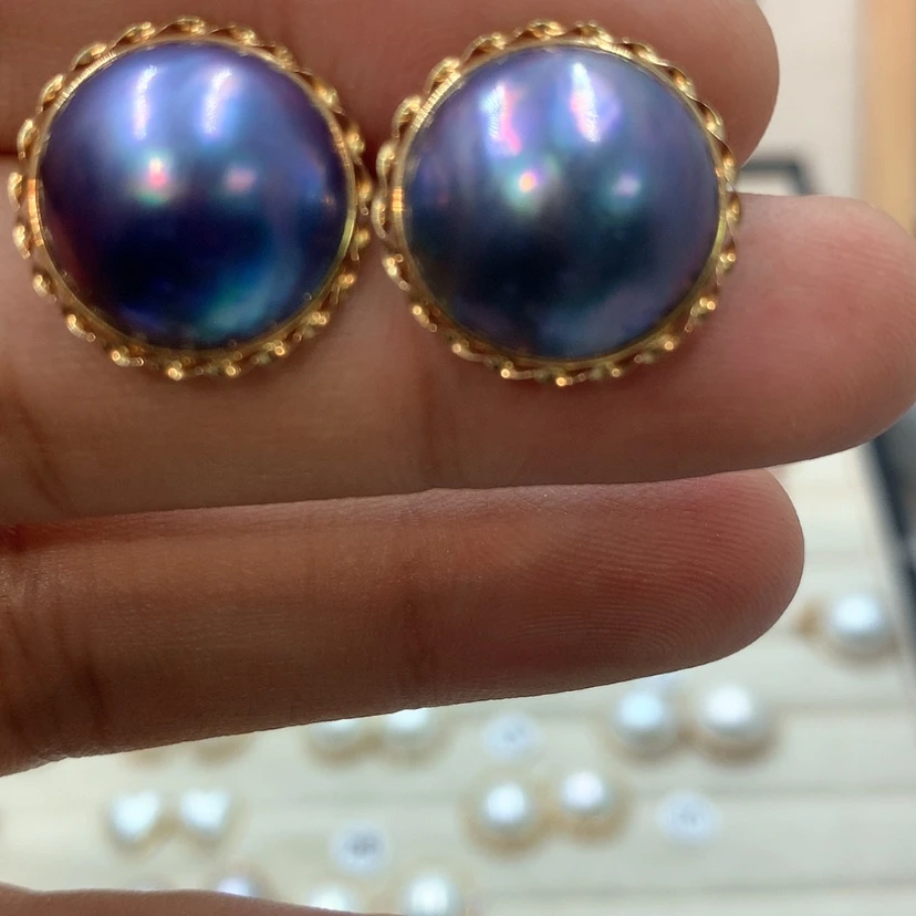 【闪购商品】耳饰拼合珍珠（马贝珠）18K金镶嵌17到18点位