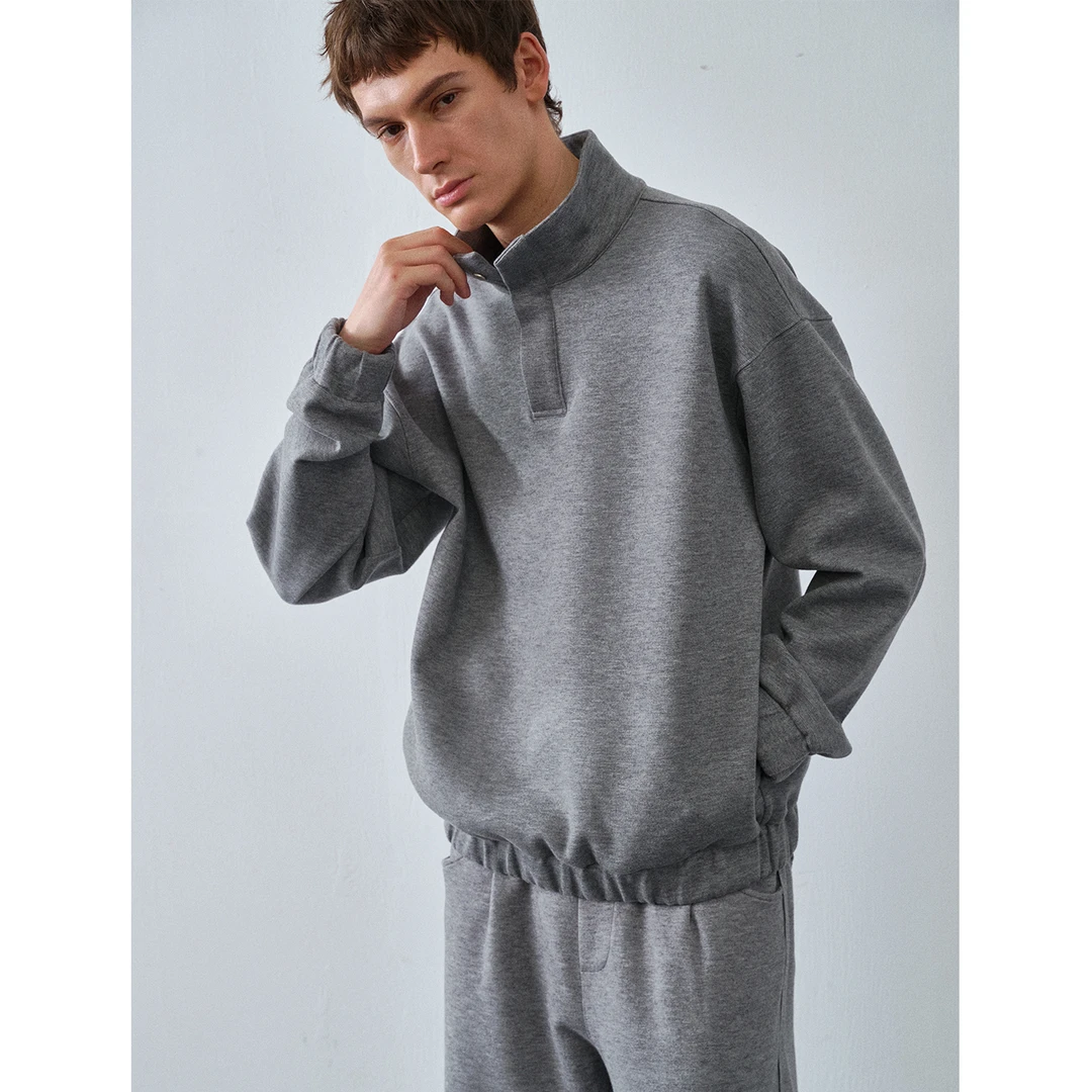 立领卫衣男长袖2025春秋季新款高级感宽松休闲卫裤两件套装