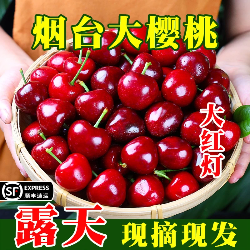 黑标店铺【红灯软糯酸甜】山东烟台大樱桃车厘子新鲜水果现摘3/5斤