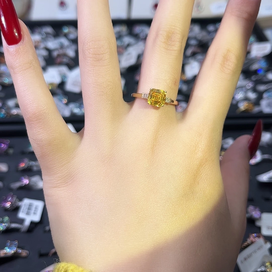 莫桑石非金属SH公主方黄阿斯切2ct14圈