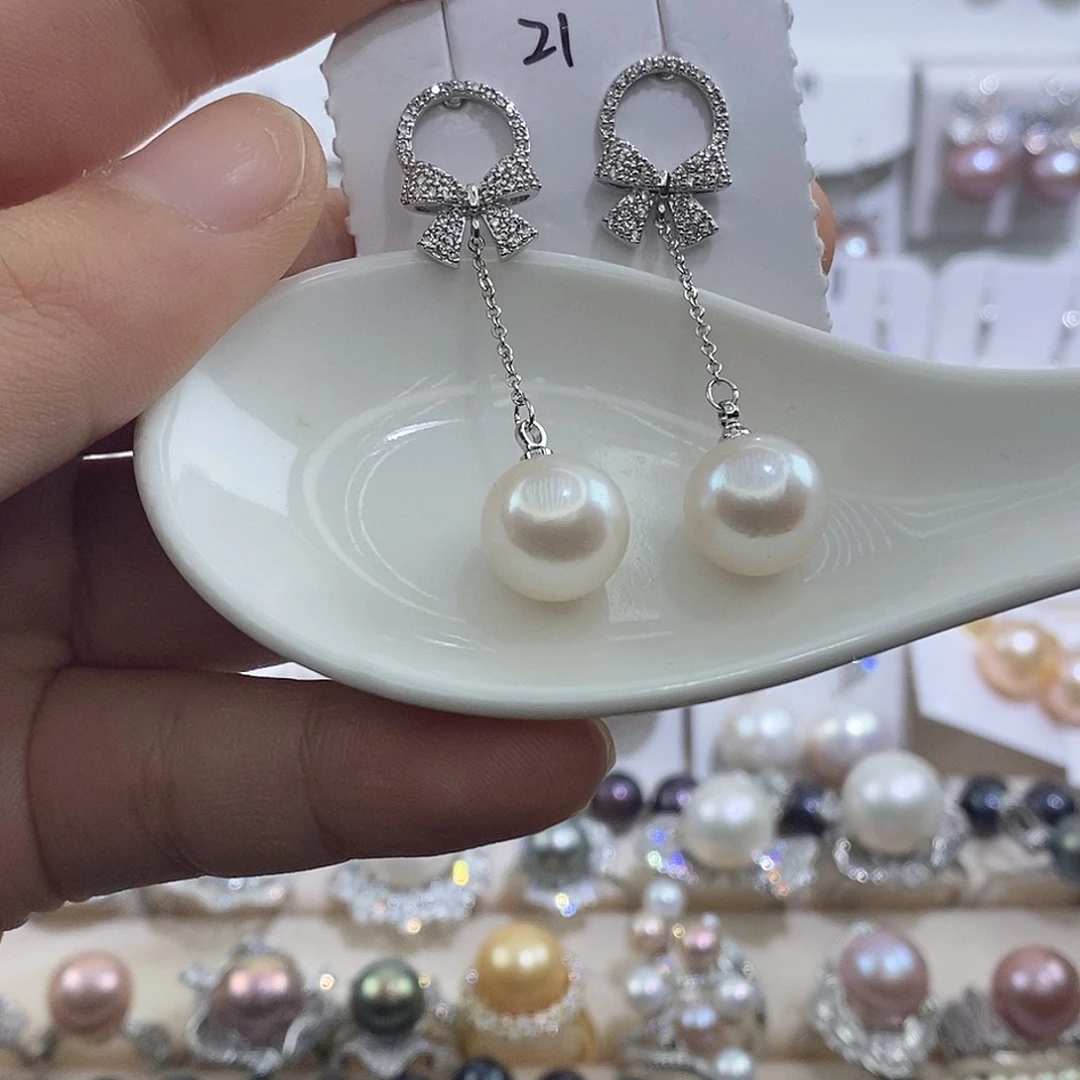 银S925镶嵌耳饰淡水珍珠11.5mm
