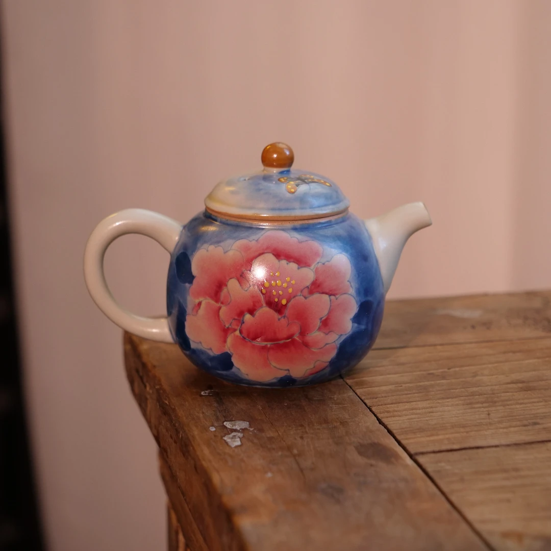 四海新品【斗彩牡丹文旦壶】高温陶瓷精美手绘青花瓷茶具容量110ml