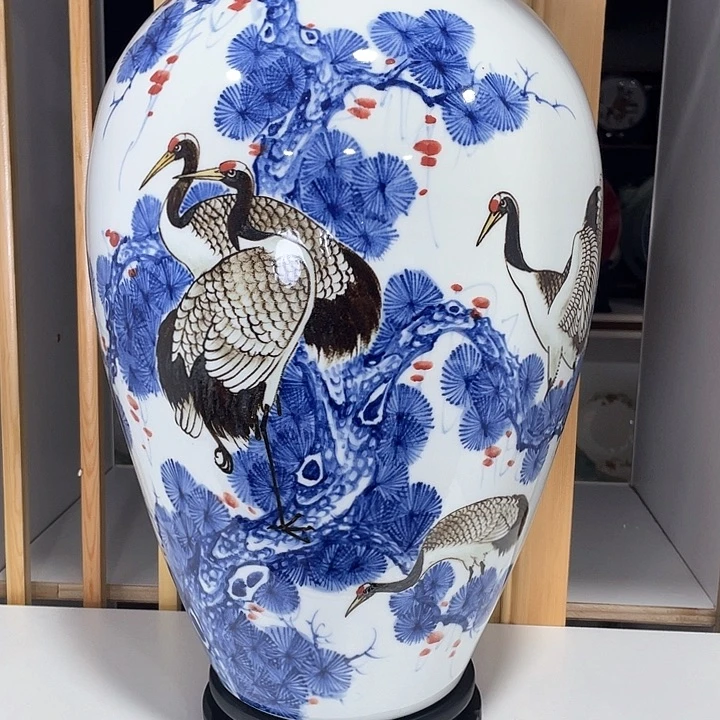 摆件浩***瑞手绘松鹤延年福袋瓶