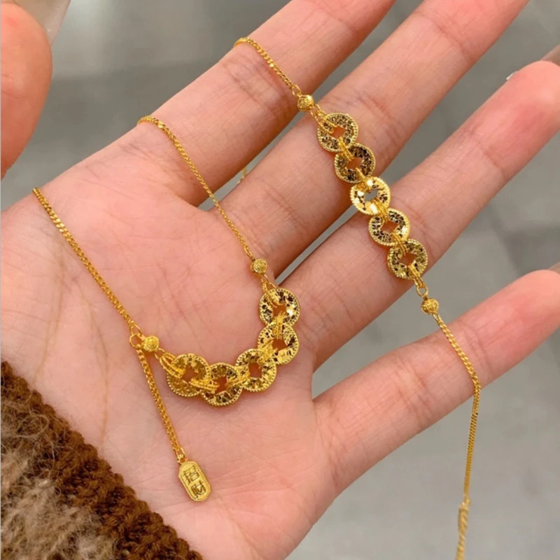 心草 坠链均925银 碎冰冰五帝币项链女新中式2025新款招财纳福