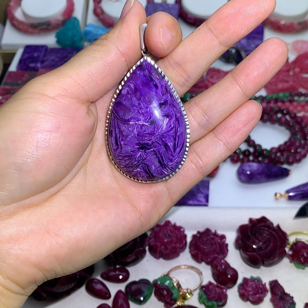 查罗石（紫龙晶）银S925镶嵌吊坠刑
