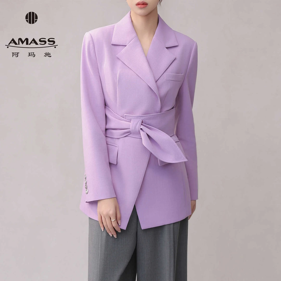 AMASS/阿玛施新款时尚设计师职业腰封纯色双排扣西装女士5400722