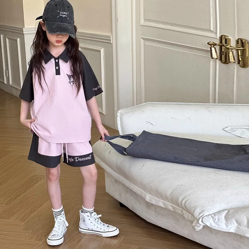 女童库洛米套装夏季2025新款中大童短袖polo衫洋气短裤两件套韩版