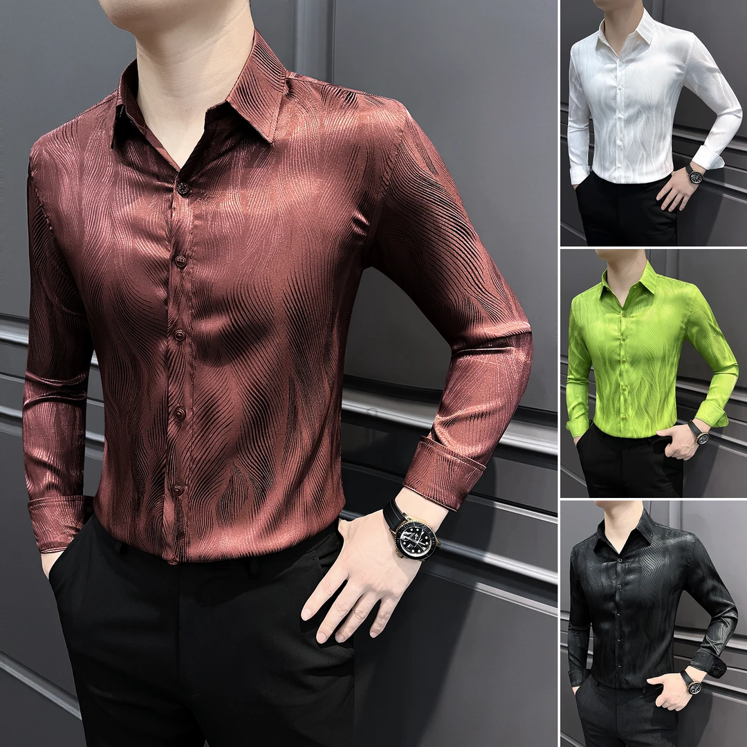 羽毛花纹男士衬衫新款2025爆款网红洋气炸街男装高级感男款花衬衣