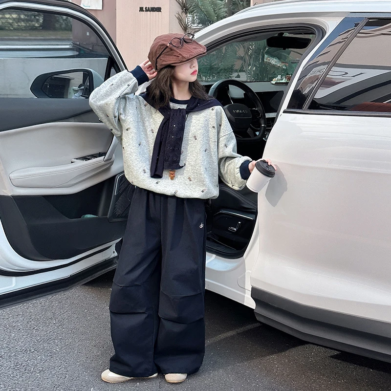 女童春秋新款套装儿童洋气韩版休闲卫衣小女孩时髦阔腿裤两件套潮