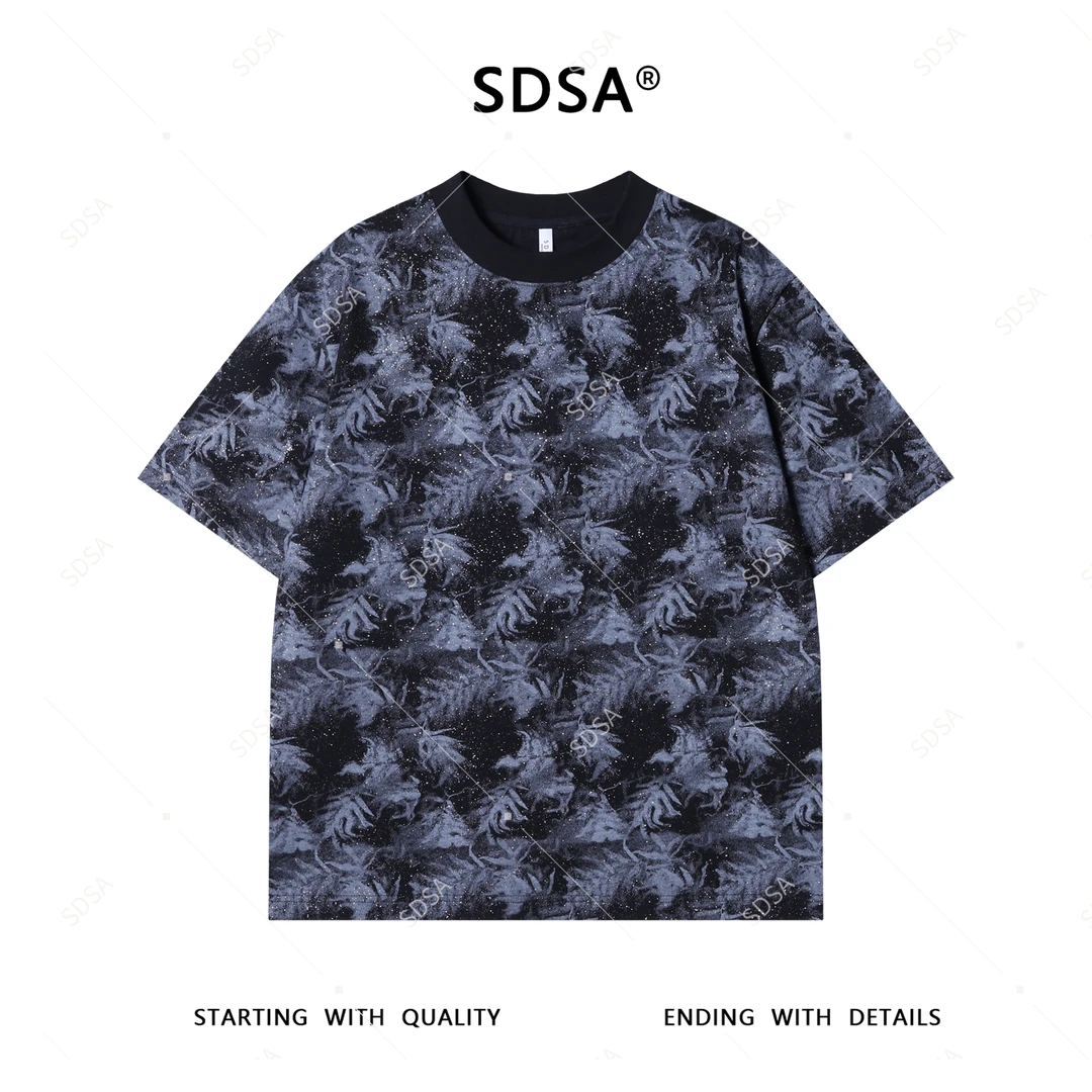 SDSA夏季新款男士痞帅时尚满天星撞色印花圆领短袖体恤百搭时尚