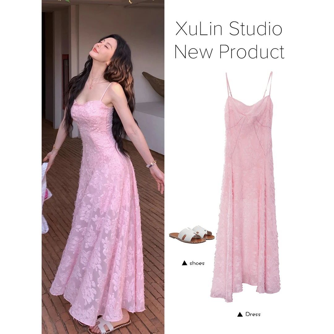 MINI STUDIO徐琳「梦幻浮雕」立裁收腰浮雕蕾丝长款吊带裙x250078