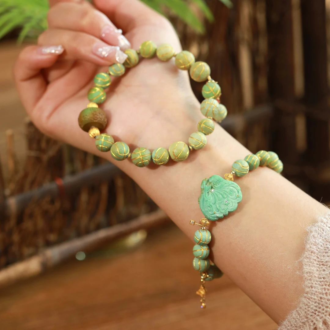 霖泽|绿松石蝴蝶仙子18K金手链复古国风时尚潮流气质百搭0411