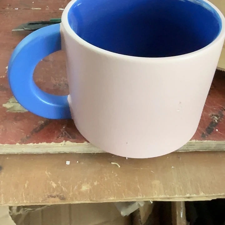 外贸尾单高温陶瓷微瑕蓝色拼粉色大马克杯