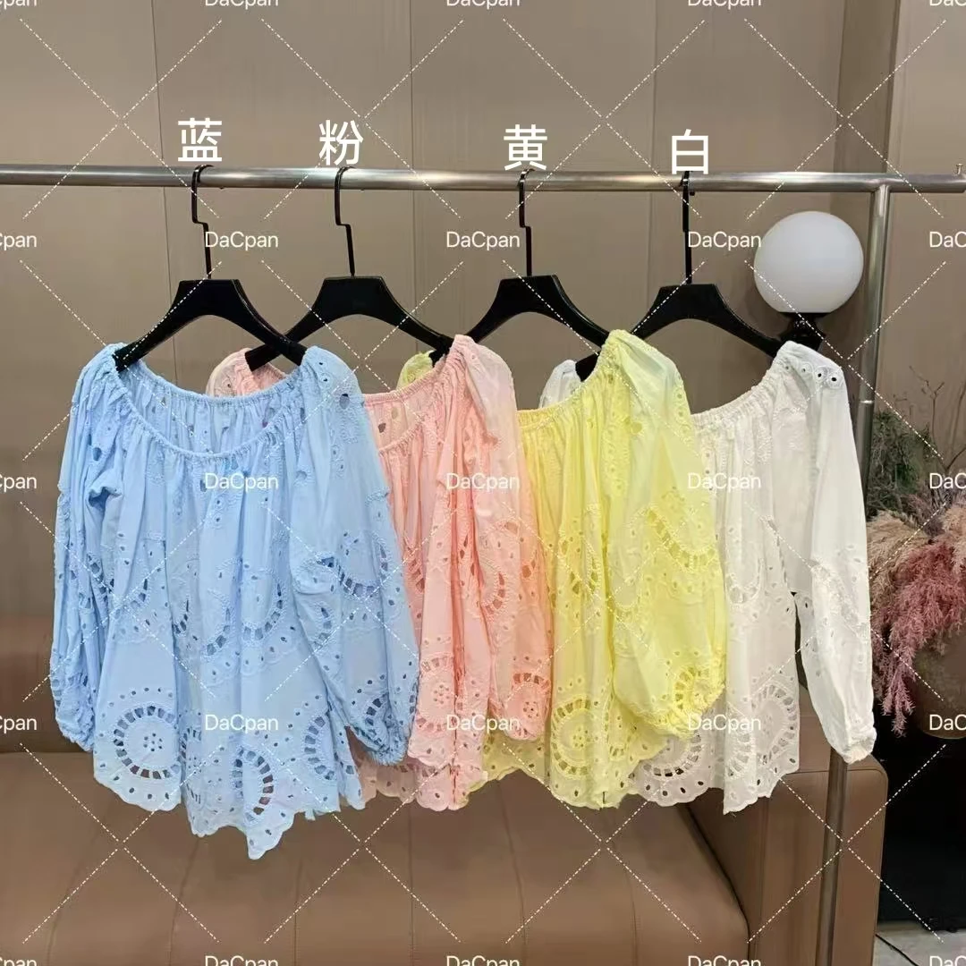 DACPAN-“洛天花絮”镂空绣花一字肩上衣 2025/盼·PP 53650