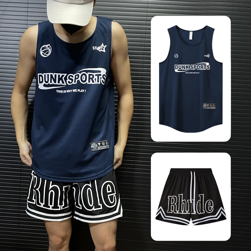 【夏季美式运动套装】宽松无袖背心男速干透气健身训练跑步打球百搭