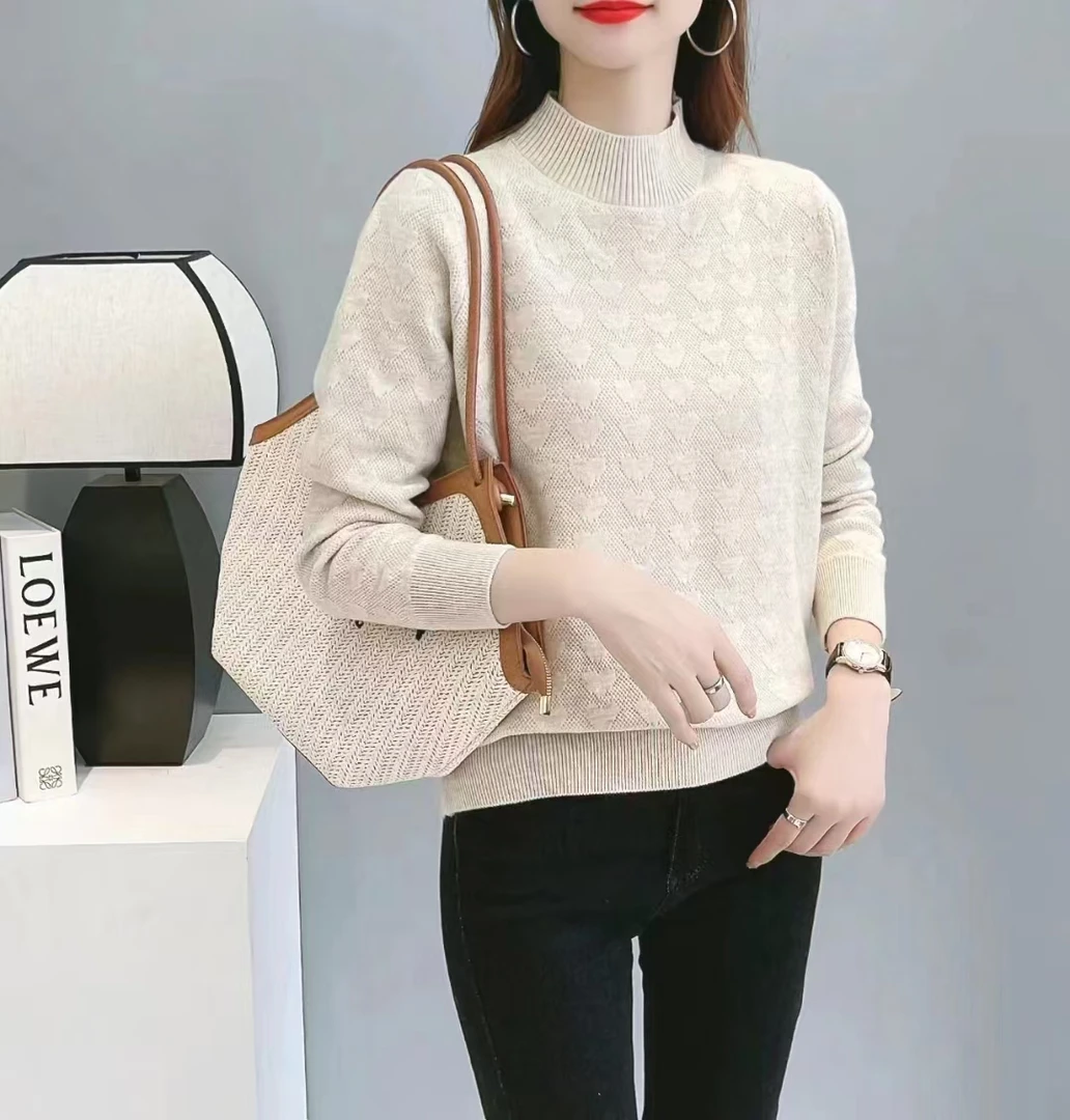 半高领宽松毛衣套头打底衫洋气