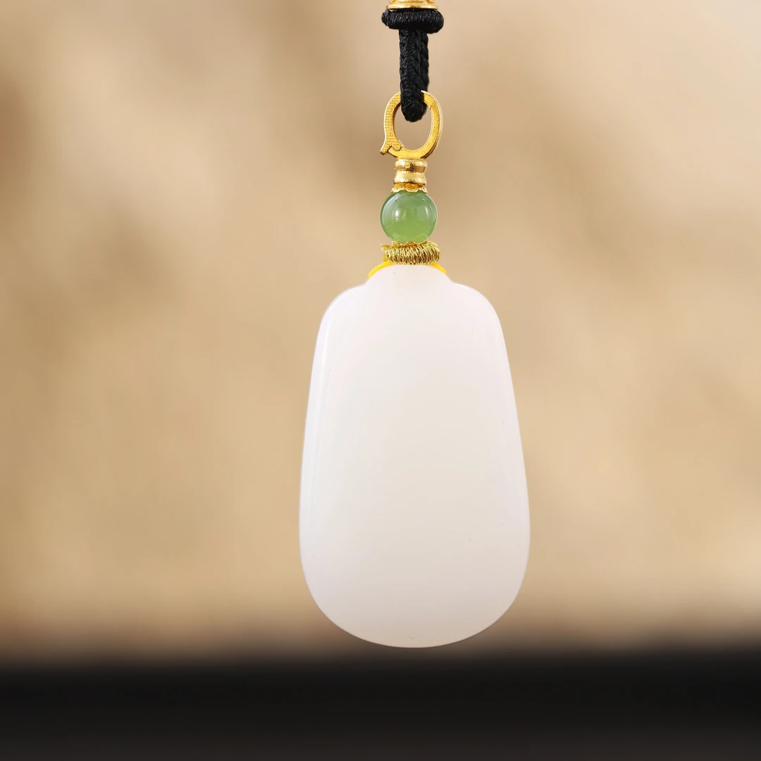 毕业级 和田白玉无事牌 羊脂白级18K金镶 H18021