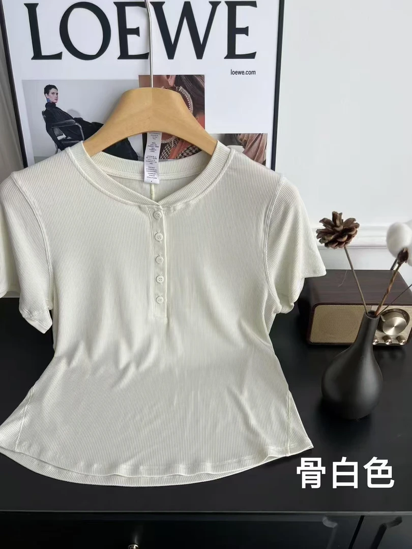 LU莫代尔夏季Hold紧身裁剪显瘦修身短袖亨利衫