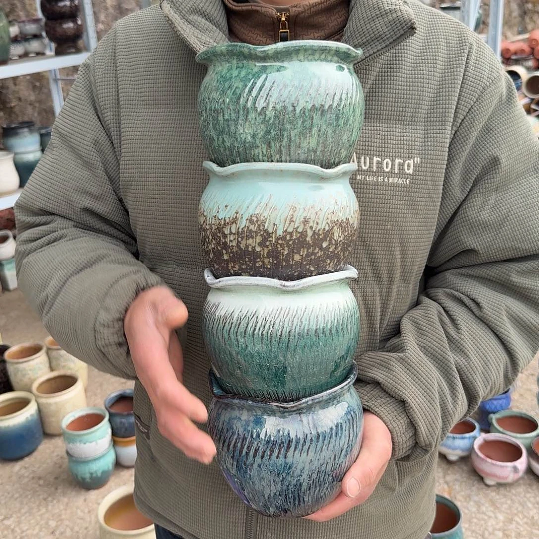 紫砂花盆口14高14（四个花边口罐
