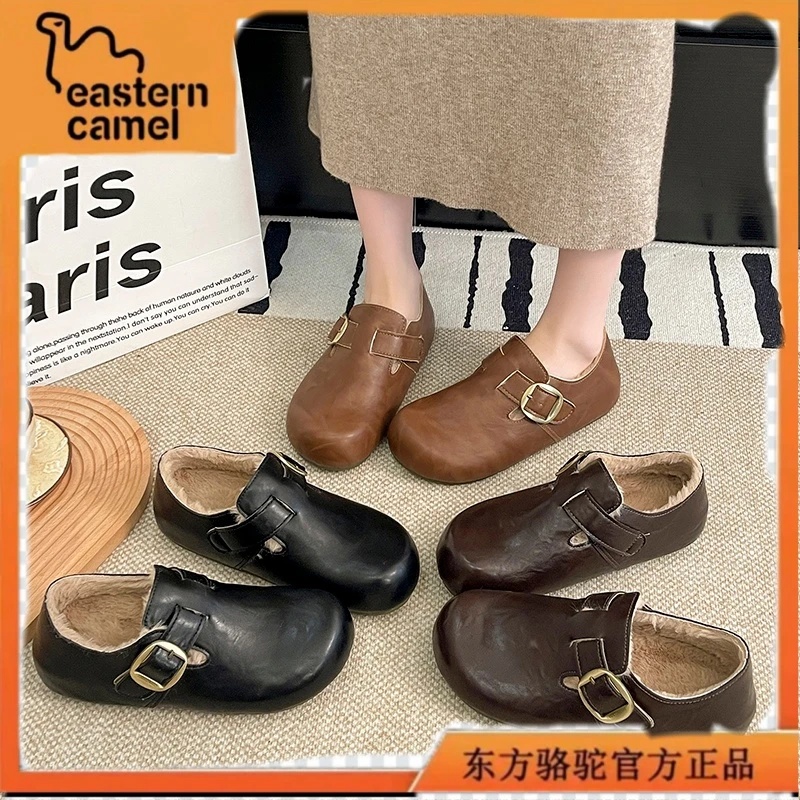东方骆驼2025冬季韩版纯色复古港风纯色学院风休闲风棉鞋冬季韩版