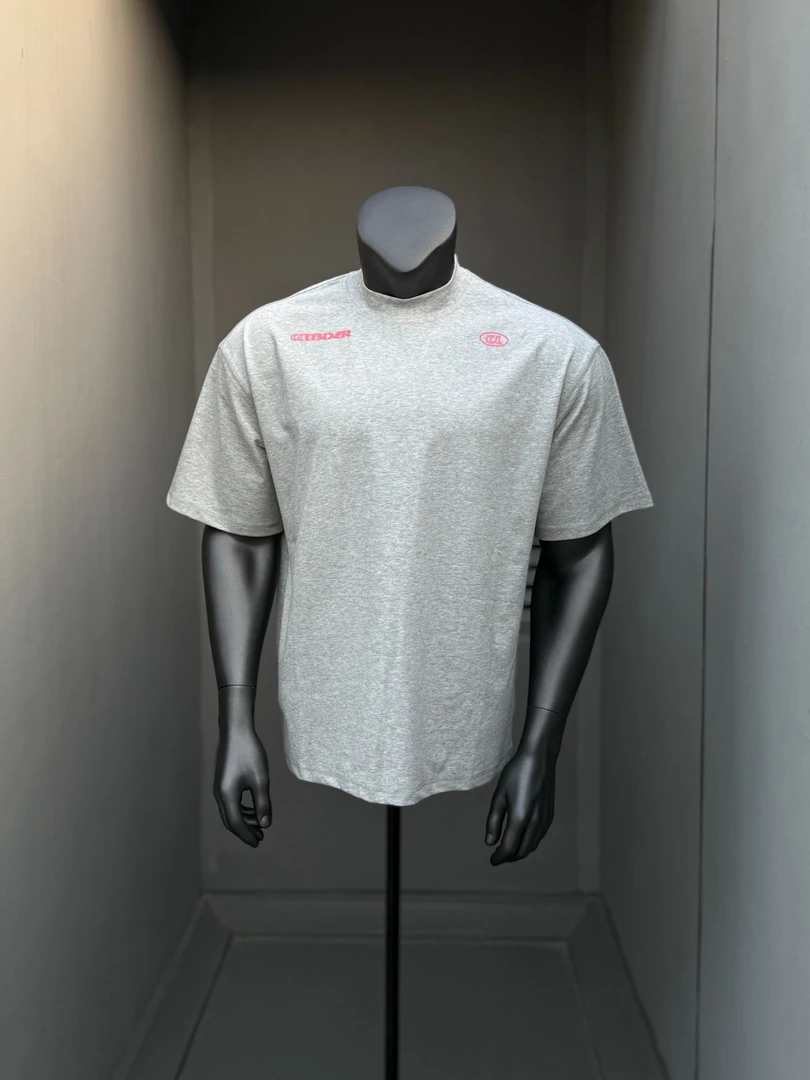 91studio 小领口半袖男夏季痞帅字母索罗娜宽松T恤美式灰色短袖女