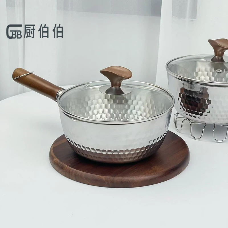 雪平锅18-10不锈钢高级木柄雪平锅带盖