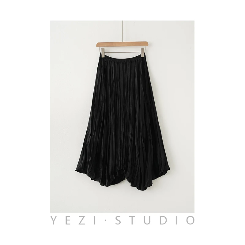极光裙-進口缎面人丝醋酸泡泡纱斜裁百褶半裙24221705