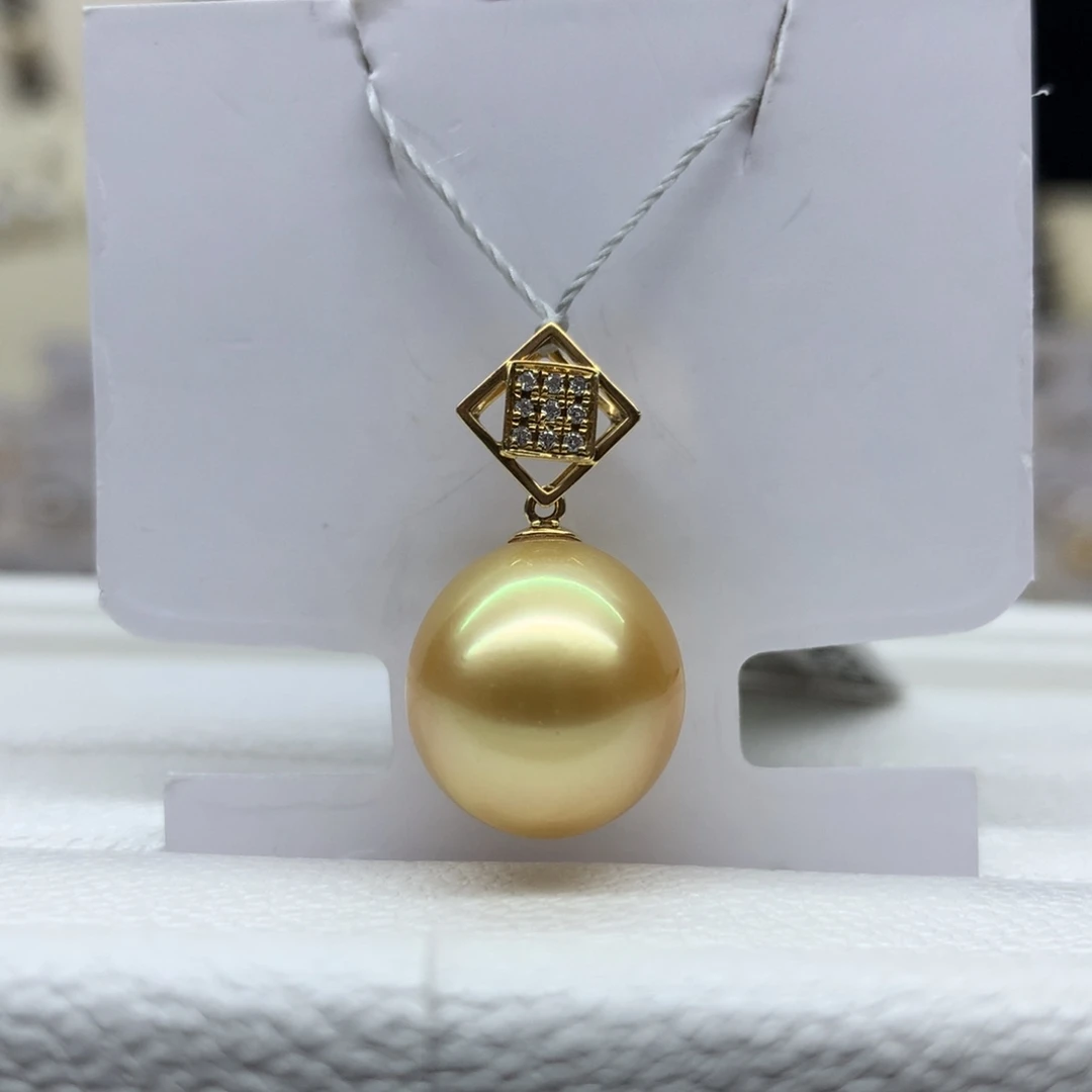 18K金镶嵌颈饰海水珍珠12.8mm金珠吊坠