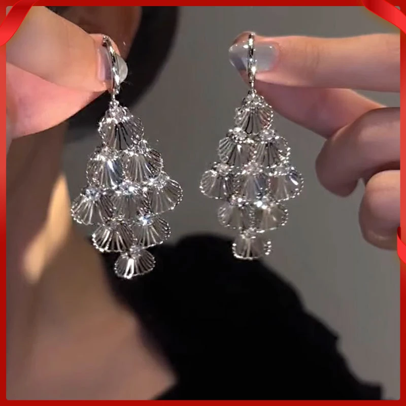 合金无非金属耳饰 复古独特高级感小众银色合金孔雀扇形耳环时尚