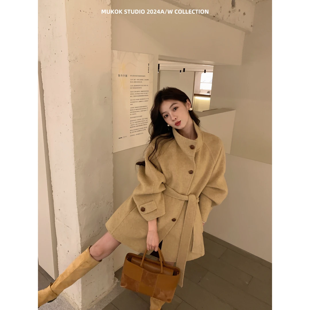 MUKOK半岛黄昏~ 洋气立领羊毛双面呢外套小个子慵懒大衣