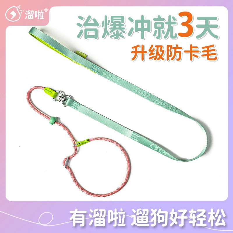 溜啦狗绳轻便赛级p绳狗链子柴犬柯基边牧防卡毛防爆冲宠物牵引绳